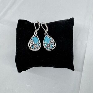 Daisy Flower Earrings Dangle Silvertone Turquoise Costume Boho Fairy Whimsy